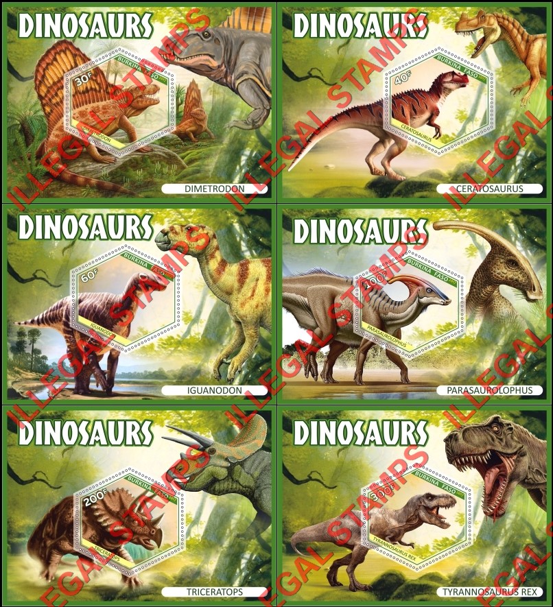 Burkina Faso 2017 Dinosaurs Illegal Stamp Souvenir Sheets of 1