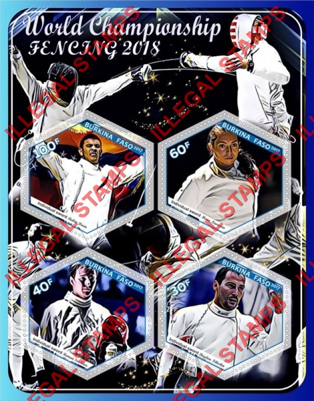 Burkina Faso 2017 Fencing World Championship in 2018 Illegal Stamp Souvenir Sheet of 4
