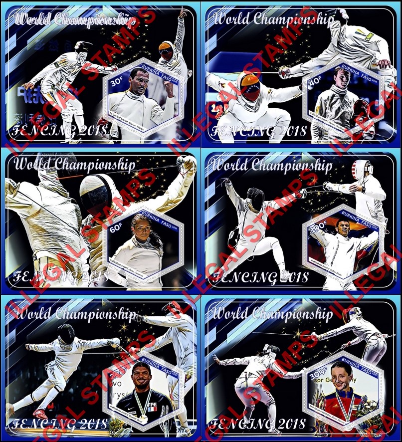 Burkina Faso 2017 Fencing World Championship in 2018 Illegal Stamp Souvenir Sheets of 1