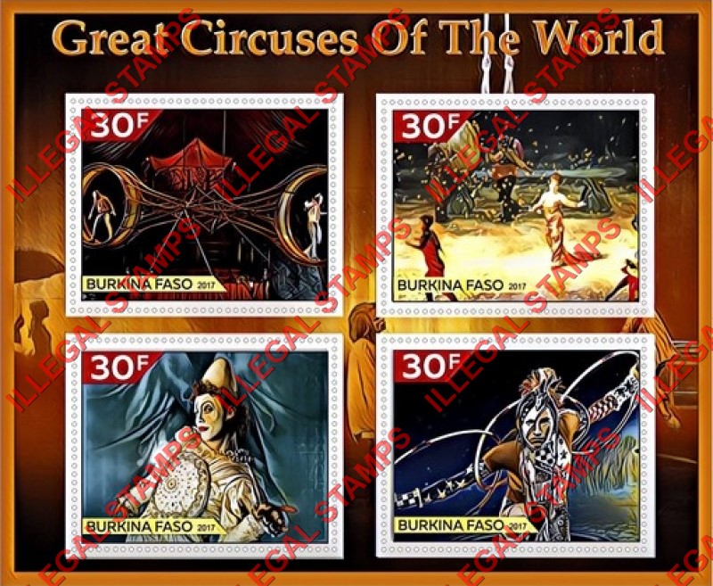 Burkina Faso 2017 Great Circuses of the World Circus du Soleil Illegal Stamp Souvenir Sheet of 4