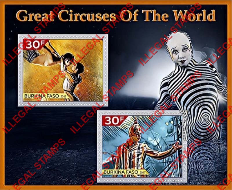 Burkina Faso 2017 Great Circuses of the World Circus du Soleil Illegal Stamp Souvenir Sheet of 2