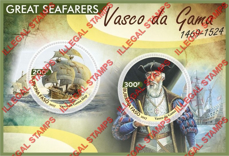 Burkina Faso 2017 Great Seafarers Vasco da Gama Illegal Stamp Souvenir Sheet of 2