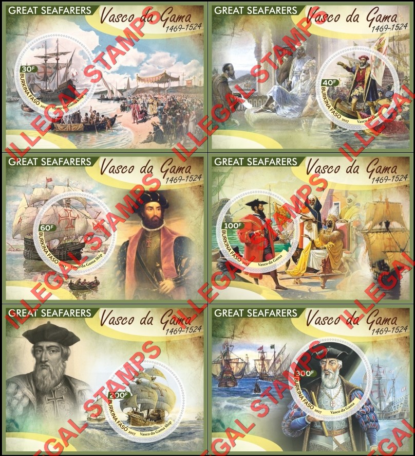 Burkina Faso 2017 Great Seafarers Vasco da Gama Illegal Stamp Souvenir Sheets of 1