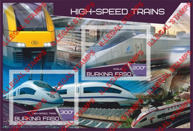 Burkina Faso 2017 High Speed Trains Illegal Stamp Souvenir Sheet of 2