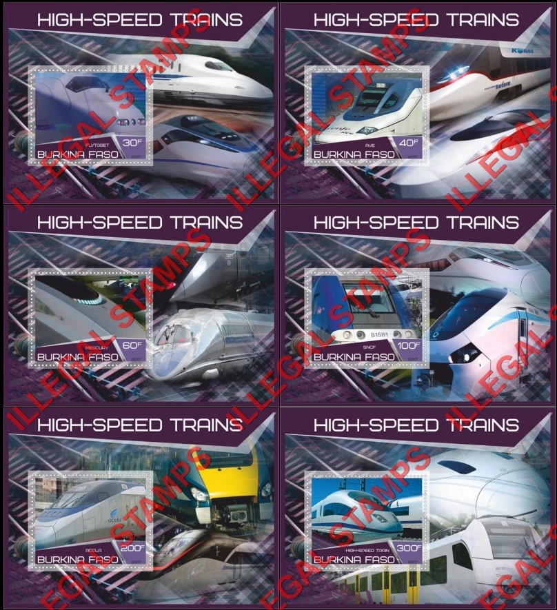 Burkina Faso 2017 High Speed Trains Illegal Stamp Souvenir Sheets of 1