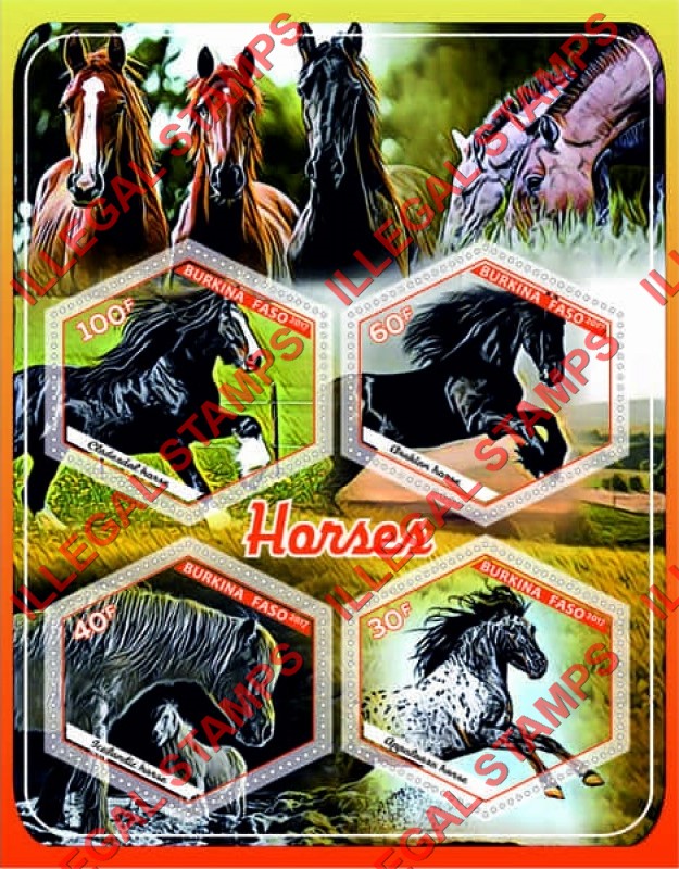 Burkina Faso 2017 Horses Illegal Stamp Souvenir Sheet of 4