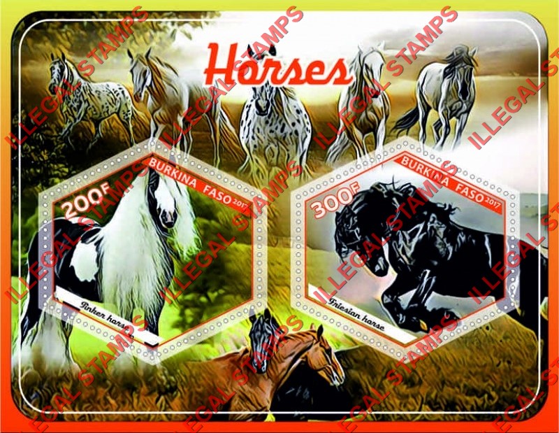 Burkina Faso 2017 Horses Illegal Stamp Souvenir Sheet of 2