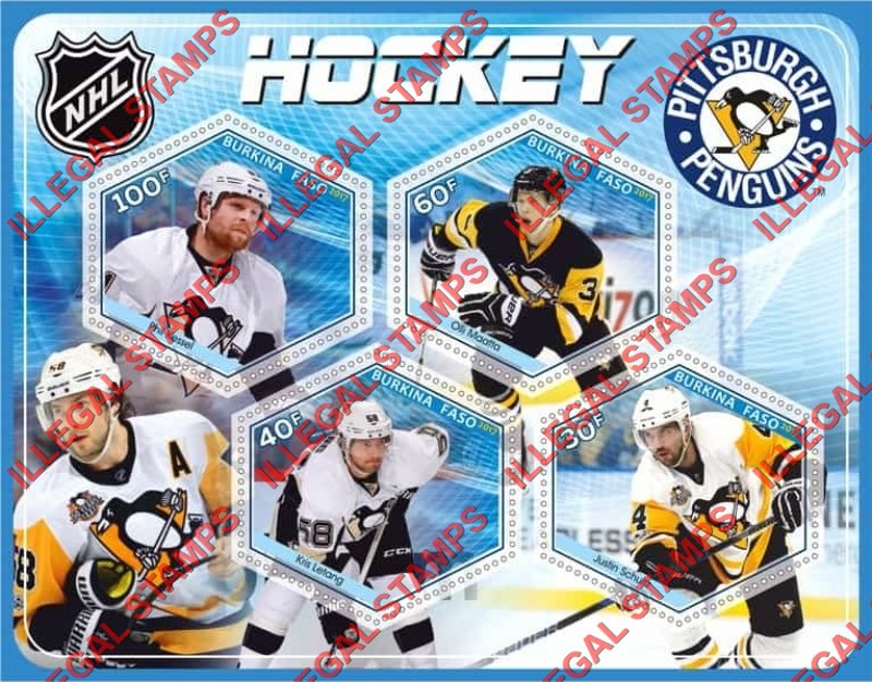 Burkina Faso 2017 Ice Hockey Pittsburgh Penguins Illegal Stamp Souvenir Sheet of 4