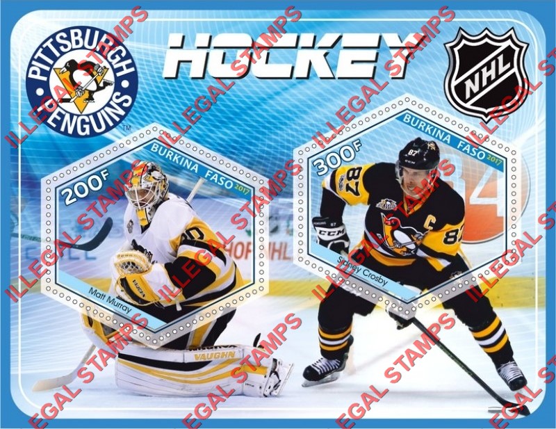 Burkina Faso 2017 Ice Hockey Pittsburgh Penguins Illegal Stamp Souvenir Sheet of 2