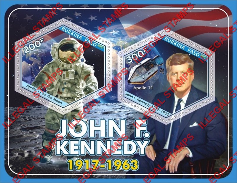 Burkina Faso 2017 John F. Kennedy and Apollo 11 Illegal Stamp Souvenir Sheet of 2