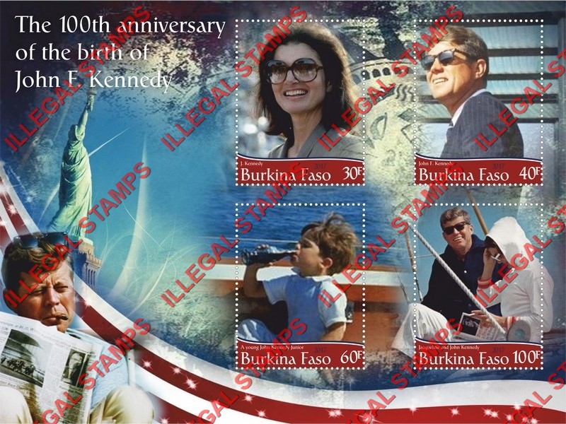 Burkina Faso 2017 John F. Kennedy 100th Birth Anniversary Illegal Stamp Souvenir Sheet of 4