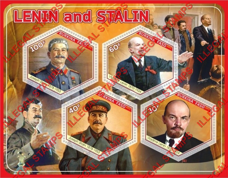 Burkina Faso 2017 Lenin and Stalin Illegal Stamp Souvenir Sheet of 4