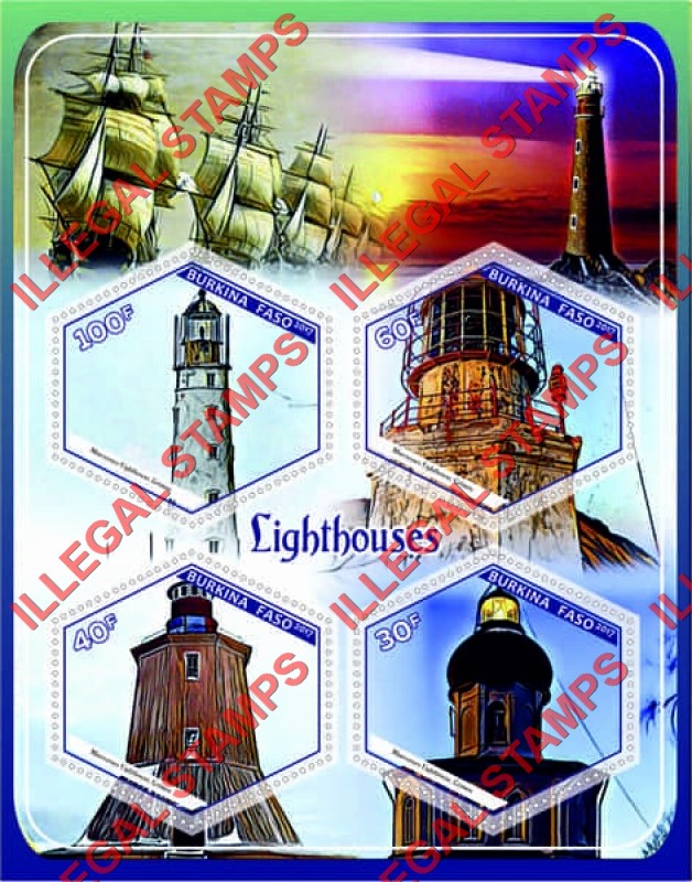 Burkina Faso 2017 Lighthouses in Russia Illegal Stamp Souvenir Sheet of 4