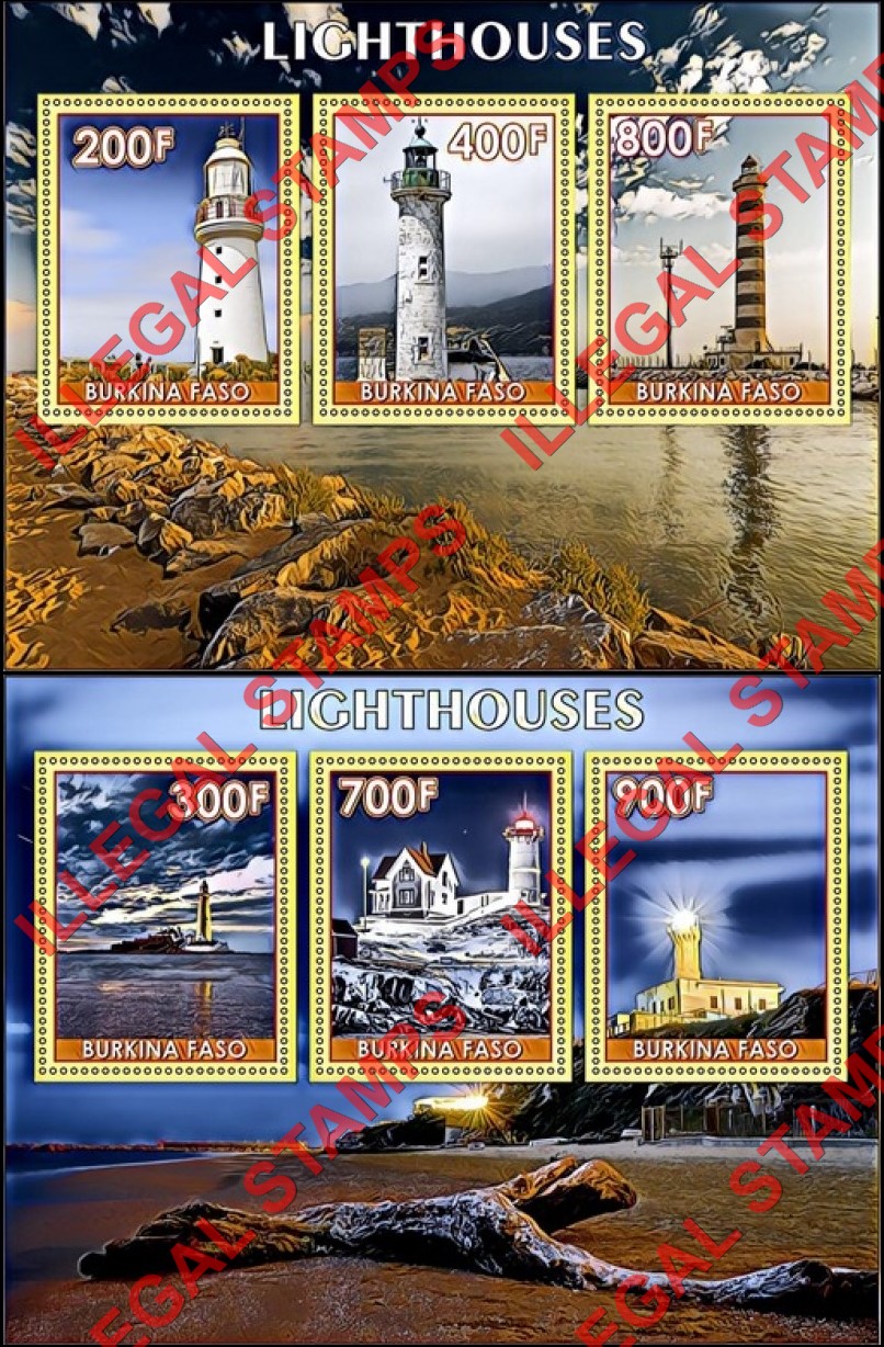Burkina Faso 2017 Lighthouses Illegal Stamp Souvenir Sheets of 3