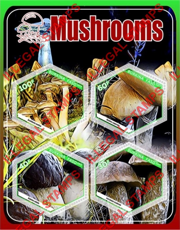 Burkina Faso 2017 Mushrooms Illegal Stamp Souvenir Sheet of 4