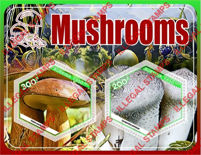 Burkina Faso 2017 Mushrooms Illegal Stamp Souvenir Sheet of 2