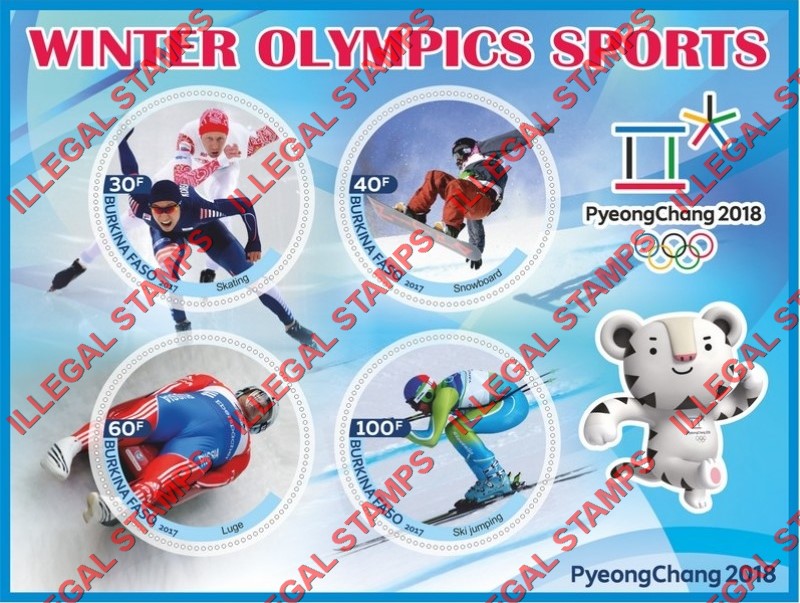Burkina Faso 2017 Olympic Games in PyeongChang in 2018 Winter Olympic Sports Illegal Stamp Souvenir Sheet of 4