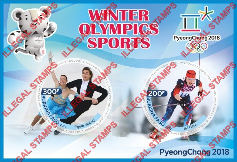 Burkina Faso 2017 Olympic Games in PyeongChang in 2018 Winter Olympic Sports Illegal Stamp Souvenir Sheet of 2