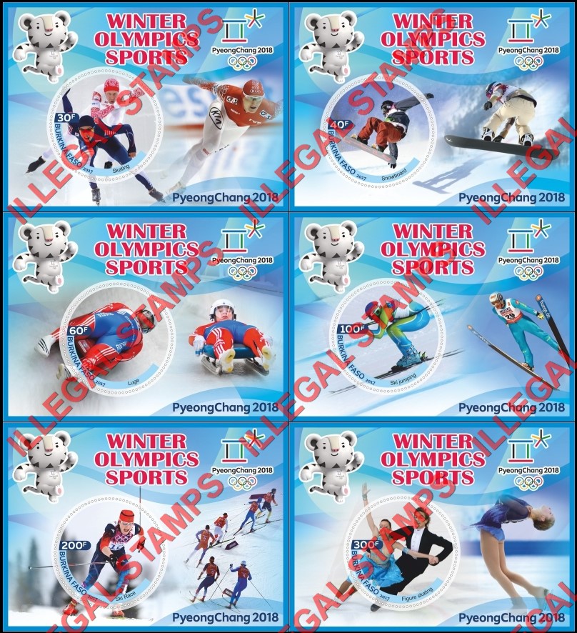 Burkina Faso 2017 Olympic Games in PyeongChang in 2018 Winter Olympic Sports Illegal Stamp Souvenir Sheets of 1