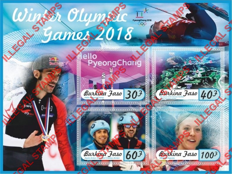 Burkina Faso 2017 Olympic Games in PyeongChang in 2018 Illegal Stamp Souvenir Sheet of 4