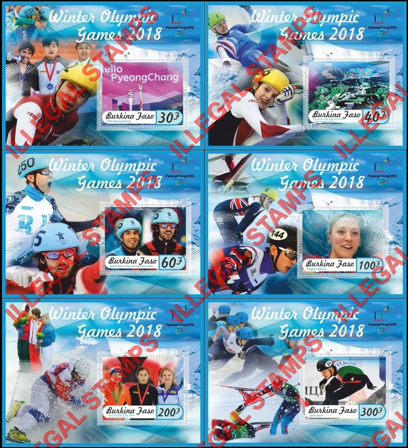 Burkina Faso 2017 Olympic Games in PyeongChang in 2018 Illegal Stamp Souvenir Sheets of 1