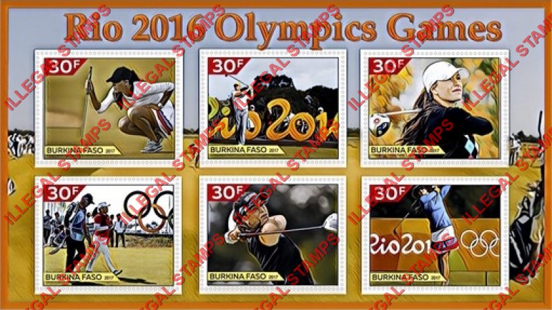 Burkina Faso 2017 Olympic Games in Rio in 2016 Golf Illegal Stamp Souvenir Sheet of 6