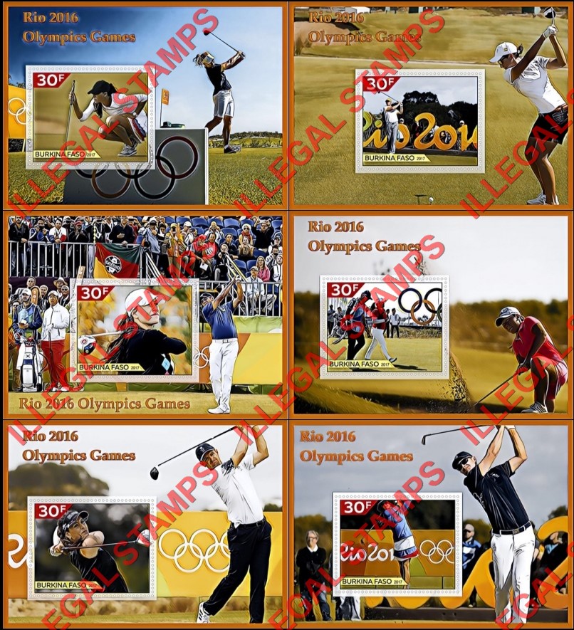 Burkina Faso 2017 Olympic Games in Rio in 2016 Golf Illegal Stamp Souvenir Sheets of 1