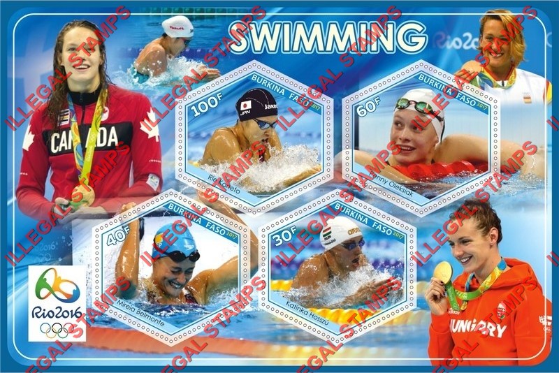 Burkina Faso 2017 Olympic Games in Rio in 2016 Swimming Illegal Stamp Souvenir Sheet of 4