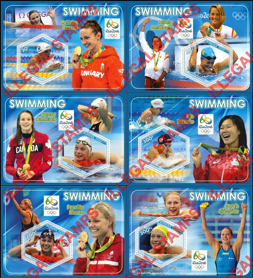 Burkina Faso 2017 Olympic Games in Rio in 2016 Swimming Illegal Stamp Souvenir Sheets of 1