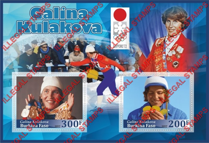 Burkina Faso 2017 Olympic Games in Sapporo in 1972 Galina Kulakova Illegal Stamp Souvenir Sheet of 2