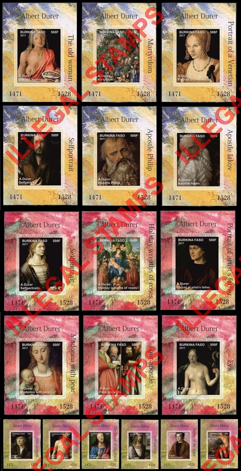 Burkina Faso 2017 Paintings by Albrecht Durer Illegal Stamp Deluxe Souvenir Sheets of 1