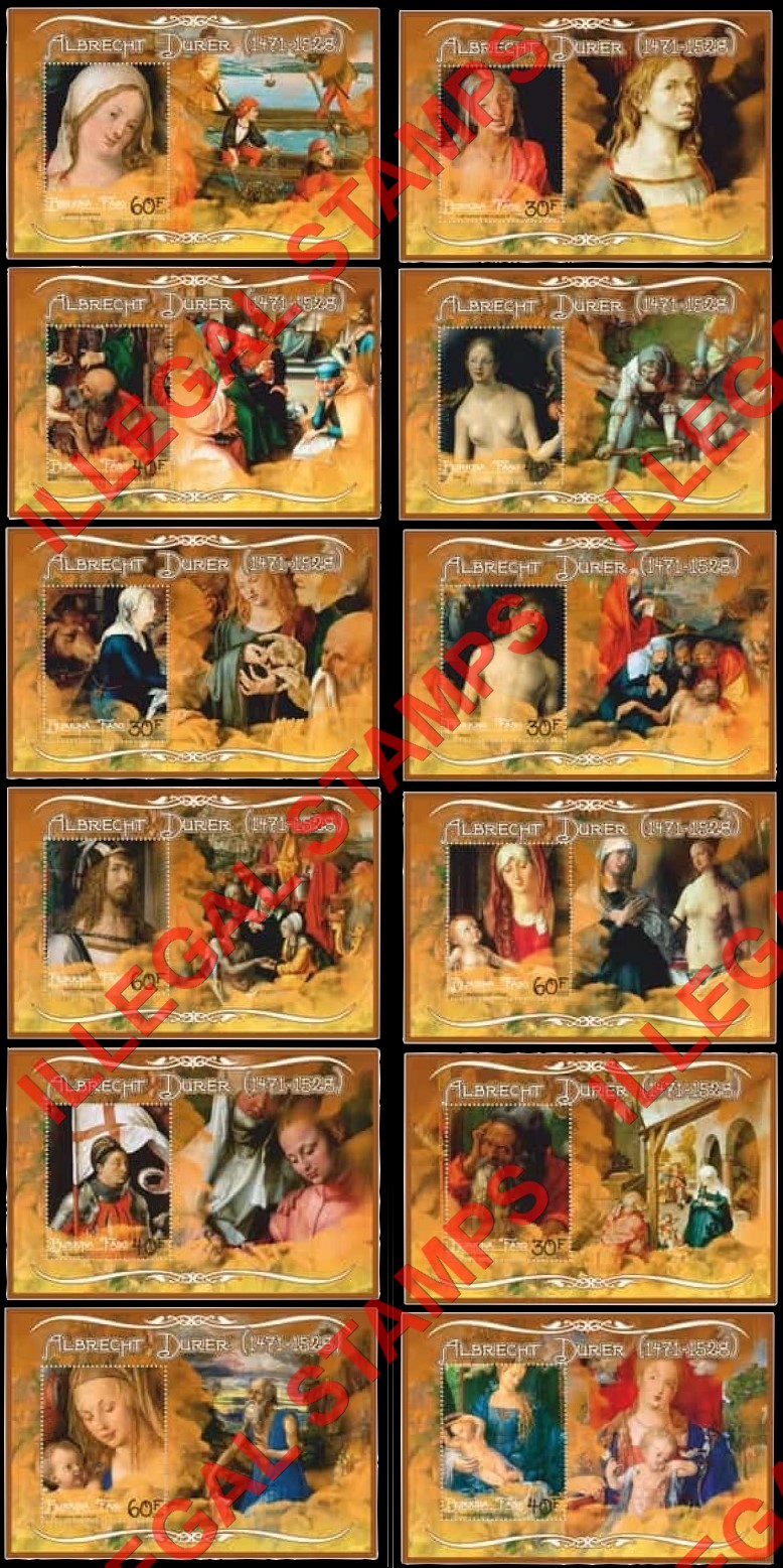 Burkina Faso 2017 Paintings by Albrecht Durer Illegal Stamp Souvenir Sheets of 1