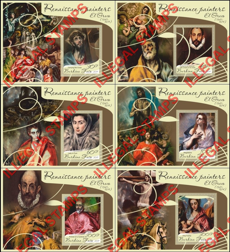 Burkina Faso 2017 Paintings by El Greco Illegal Stamp Souvenir Sheets of 1