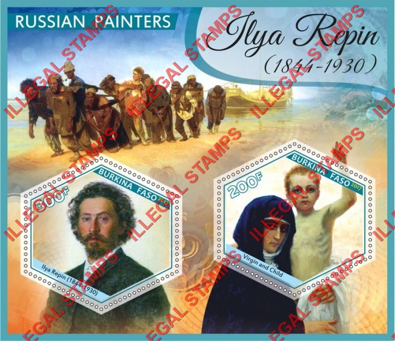Burkina Faso 2017 Paintings by Ilya Repin Illegal Stamp Souvenir Sheet of 2