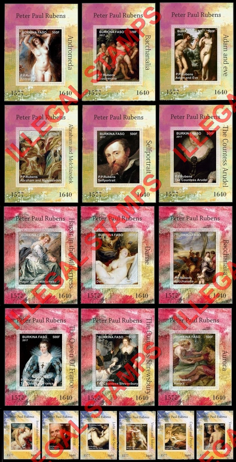 Burkina Faso 2017 Paintings by Peter Paul Rubens Illegal Stamp Deluxe Souvenir Sheets of 1
