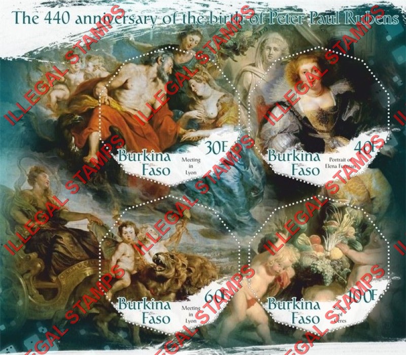 Burkina Faso 2017 Paintings by Peter Paul Rubens (different) Illegal Stamp Souvenir Sheet of 4