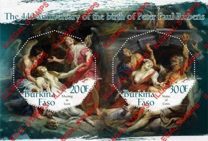 Burkina Faso 2017 Paintings by Peter Paul Rubens (different) Illegal Stamp Souvenir Sheet of 2