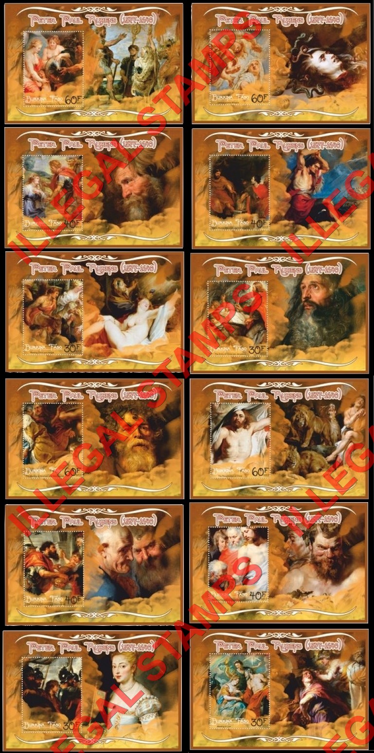 Burkina Faso 2017 Paintings by Peter Paul Rubens Illegal Stamp Souvenir Sheets of 1