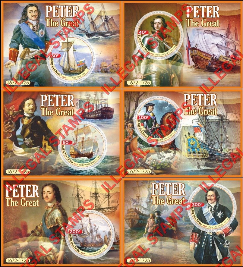Burkina Faso 2017 Peter the Great Illegal Stamp Souvenir Sheets of 1