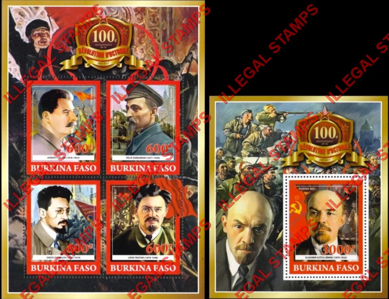 Burkina Faso 2017 Russian Revolution Illegal Stamp Souvenir Sheets of 4 and 1