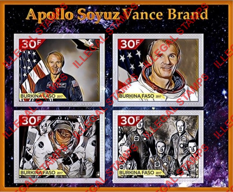 Burkina Faso 2017 Space Apollo Soyuz Vance Brand Illegal Stamp Souvenir Sheet of 4