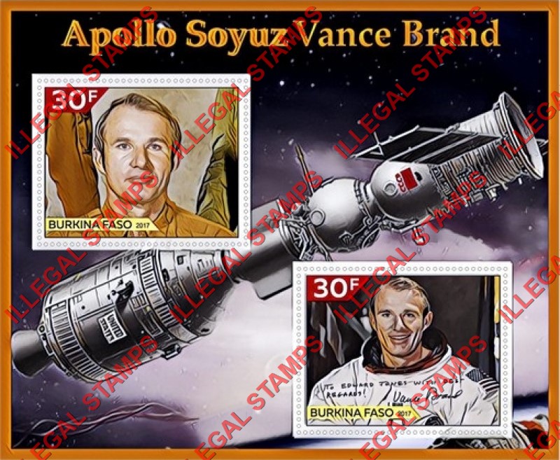 Burkina Faso 2017 Space Apollo Soyuz Vance Brand Illegal Stamp Souvenir Sheet of 2