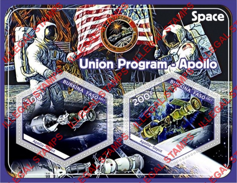 Burkina Faso 2017 Space Union Program Apollo Illegal Stamp Souvenir Sheet of 2