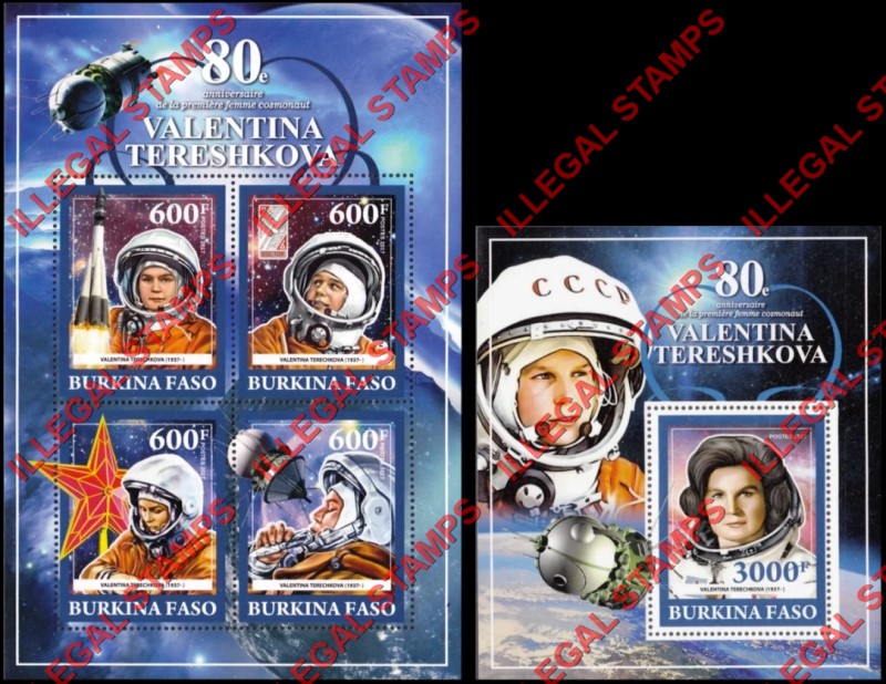Burkina Faso 2017 Space Valentina Tereshkova Illegal Stamp Souvenir Sheets of 4 and 1