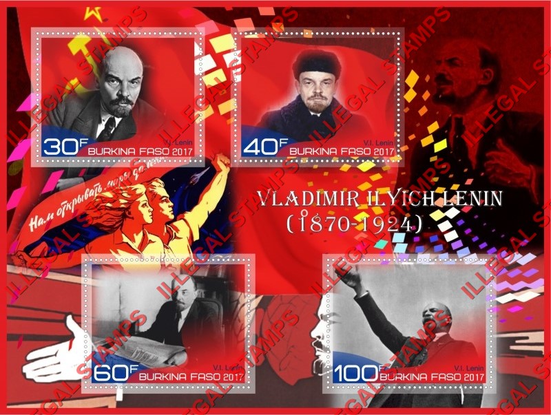 Burkina Faso 2017 Vladimir Lenin Illegal Stamp Souvenir Sheet of 4