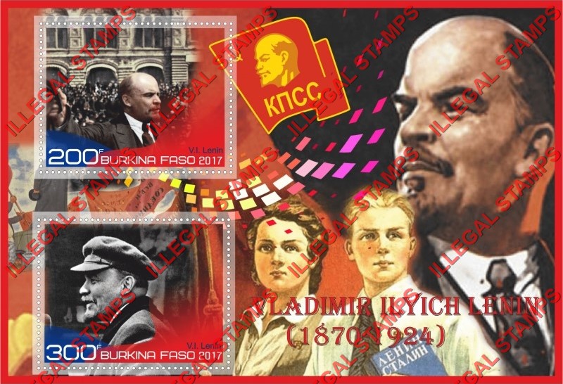 Burkina Faso 2017 Vladimir Lenin Illegal Stamp Souvenir Sheet of 2