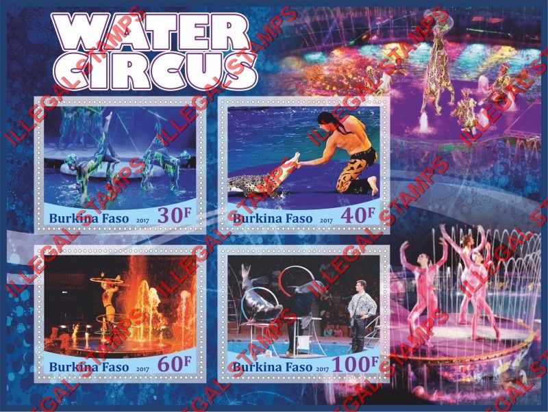 Burkina Faso 2017 Water Circus Illegal Stamp Souvenir Sheet of 4