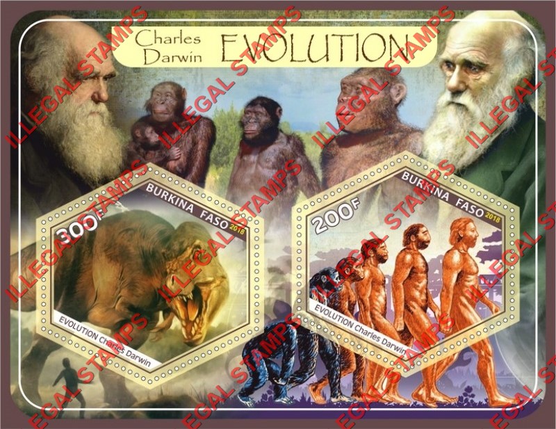 Burkina Faso 2018 Charles Darwin Evolution Dinosaurs Illegal Stamp Souvenir Sheet of 2