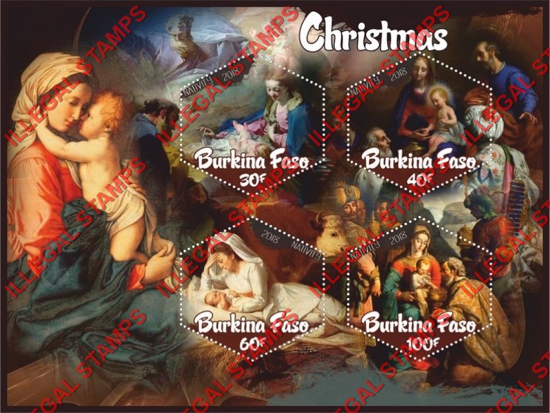 Burkina Faso 2018 Christmas Paintings Illegal Stamp Souvenir Sheet of 4