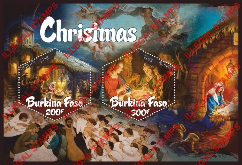 Burkina Faso 2018 Christmas Paintings Illegal Stamp Souvenir Sheet of 2